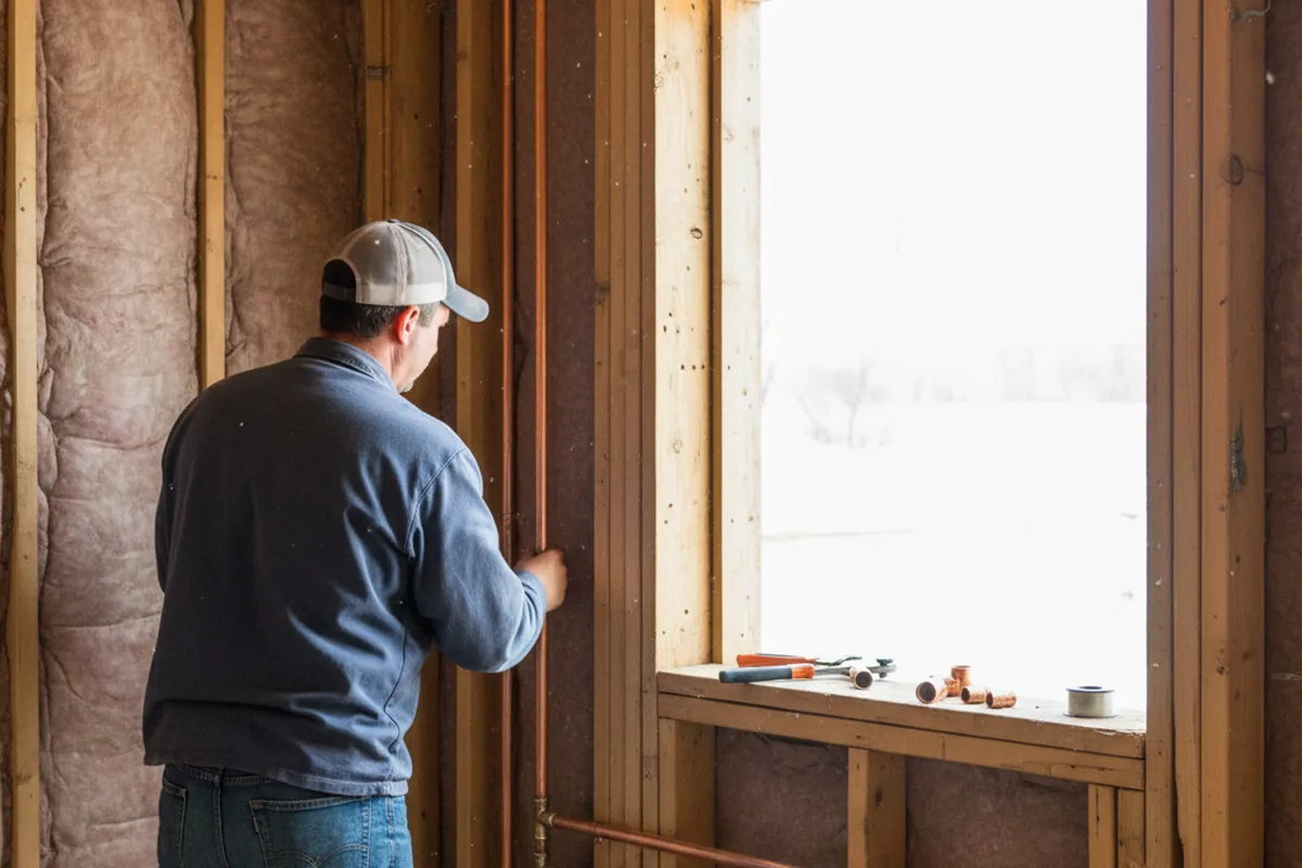 Licensed plumber running new copper supply lines in a University Center home